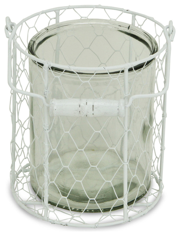 Glidden Wire Basket With Glass Jar, White, Extra Large