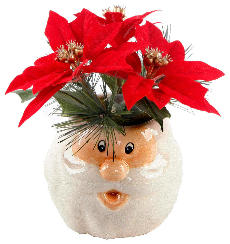 Poinsettias, Ceramic Santa Pot, E Pack