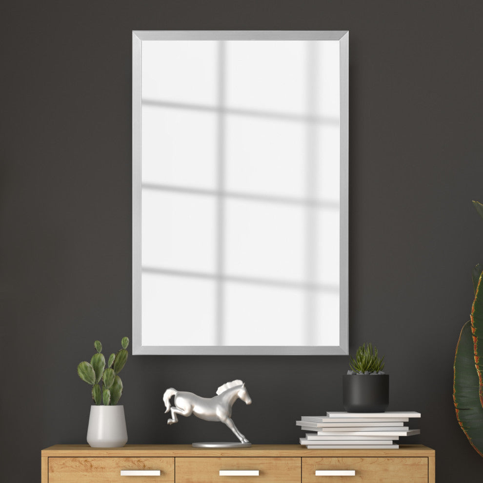 Ellis Framed Wall Mirror, Brushed Chrome, 36"x54"