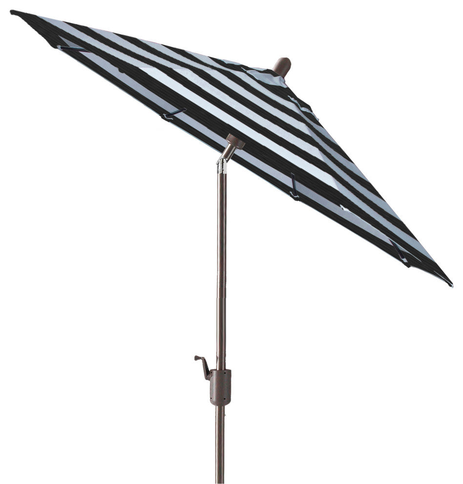 9' Round Push Tilt Market Umbrella, Grey Frame, Sunbrella, Black Stripe