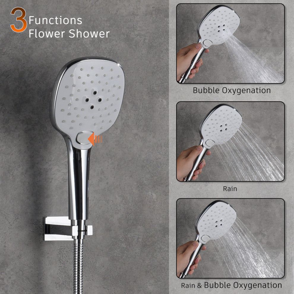 CASAINC 10" Wall Mounted 3 Spray Handheld Rainfall Luxury Shower System Set, Chrome