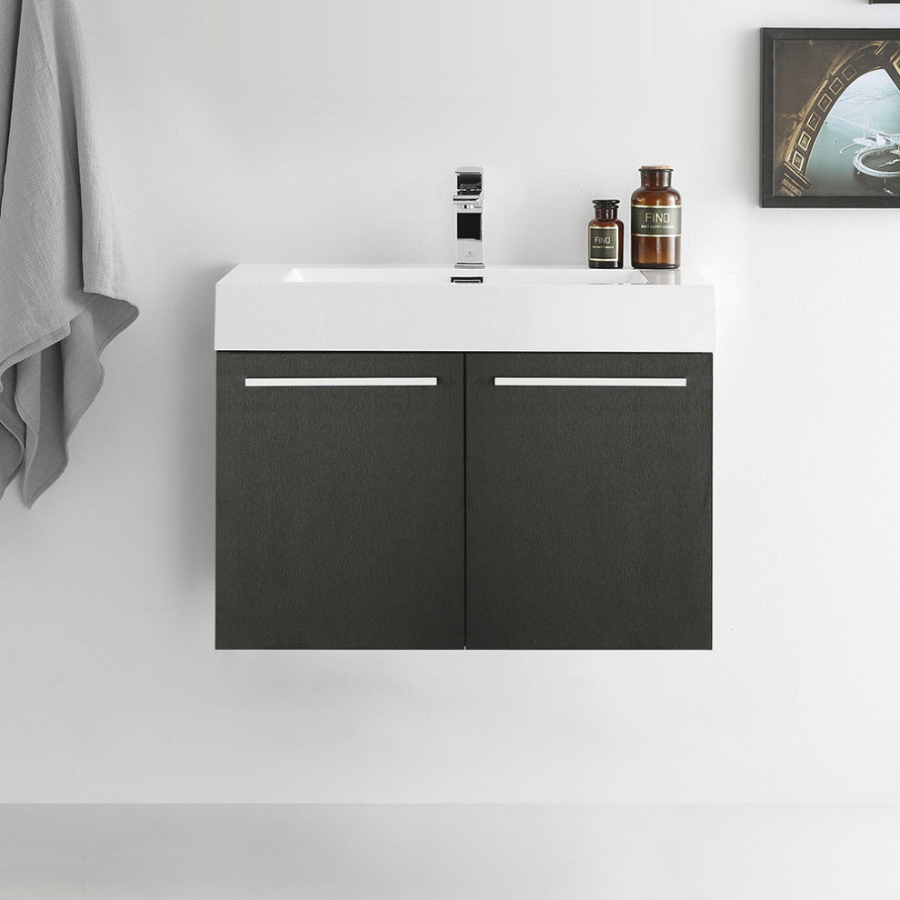 Fresca Vista 30" Black Wall Hung Cabinet With Integrated Sink