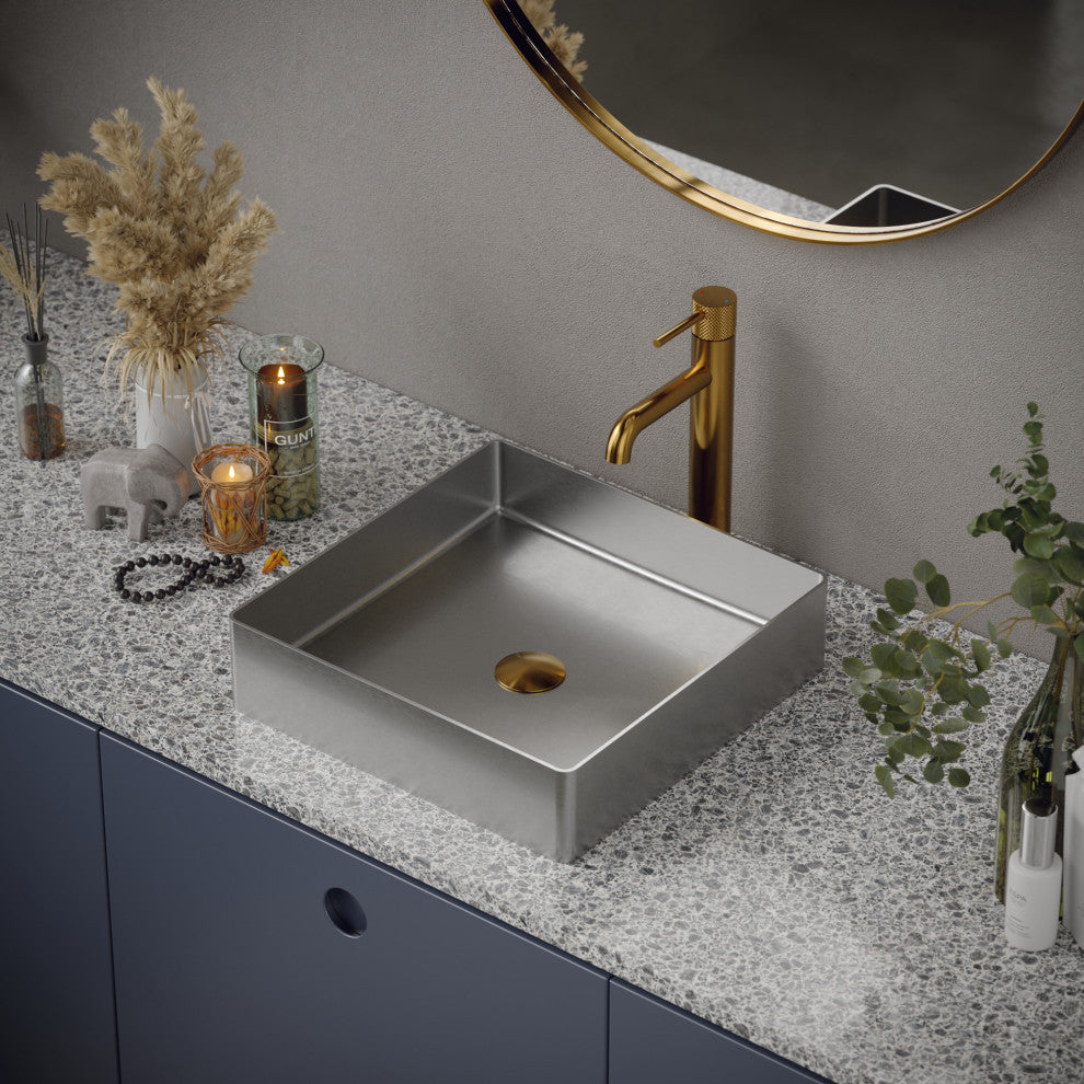 Karran Cinox Stainless Steel Square Vessel Sink, Stainless Steel