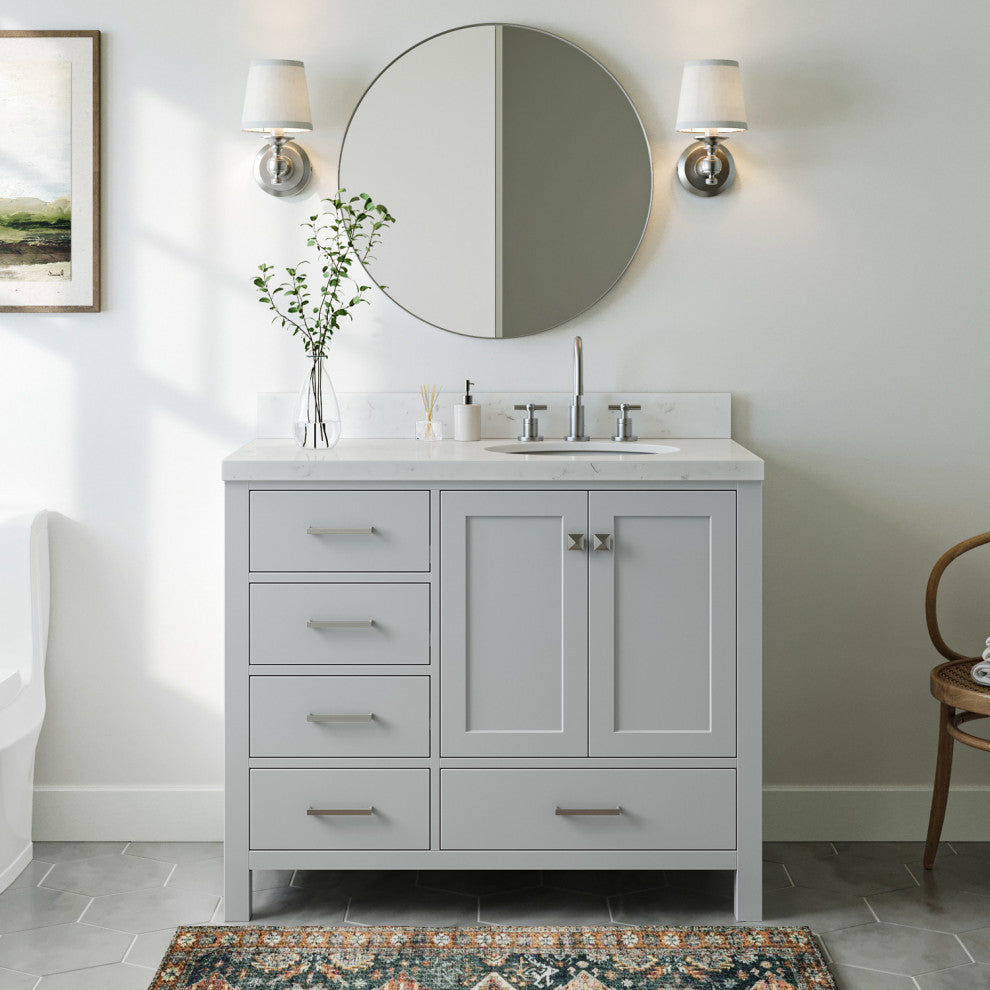 Ariel Cambridge 42" Right Offset Single Oval Sink Vanity, Carrara Quartz