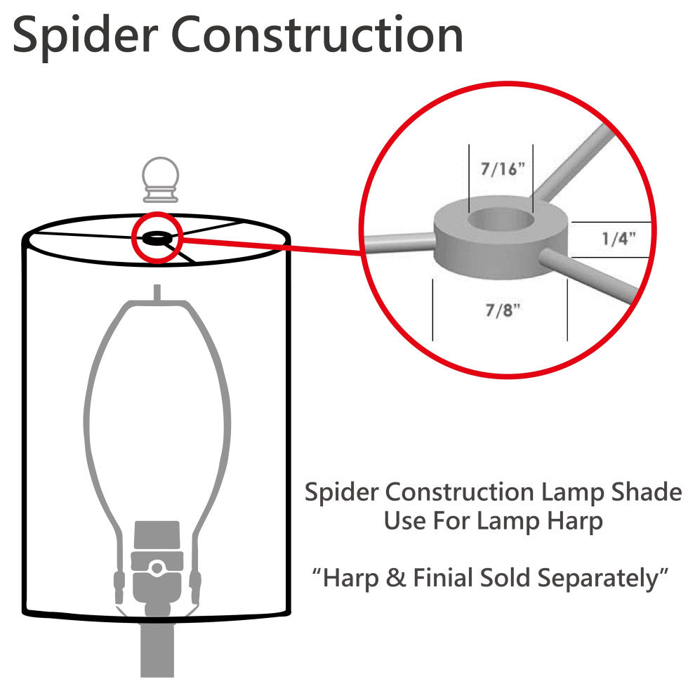 32591 Hardback Empire Shaped Spider Lamp Shade, Off White, 23" wide, 7"x23"x14"