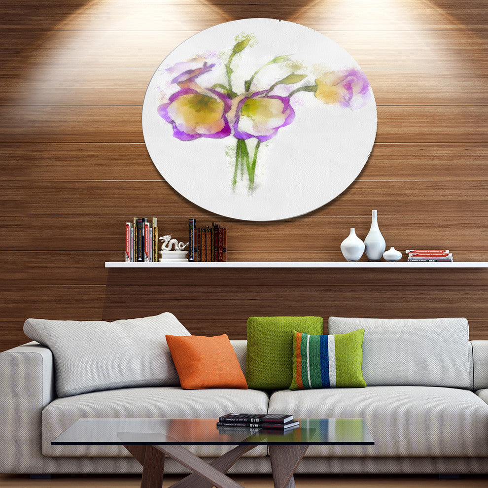 Eustoma Flowers Watercolor Sketch, Floral Disc Metal Wall Art, 11"