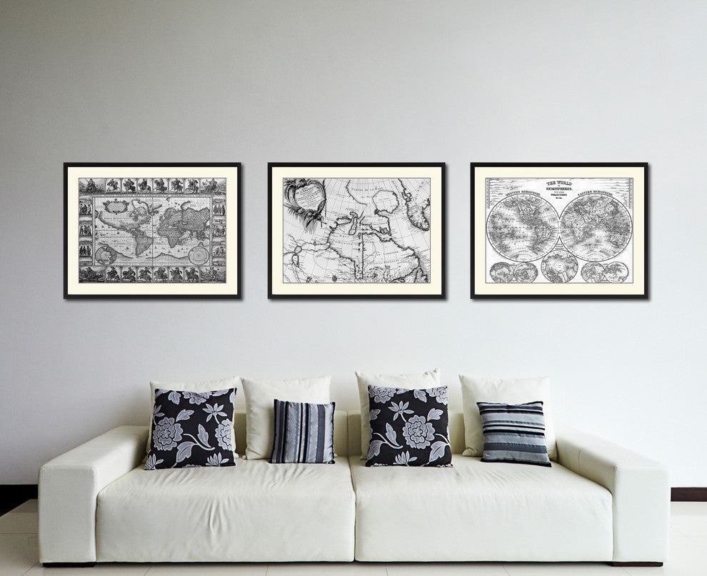 North East Canada & Greenland Vintage B&W Map Canvas Print, 28"x37"