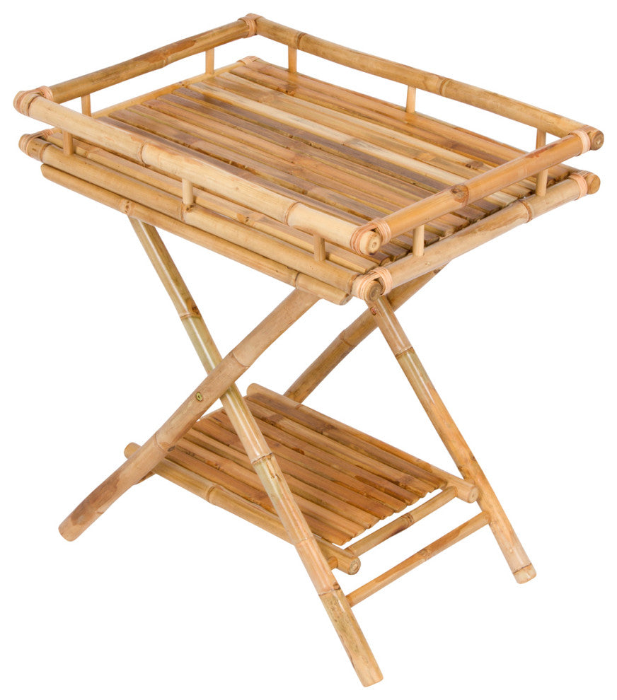 Bamboo Butler Table With Removable Serving Tray, Natural