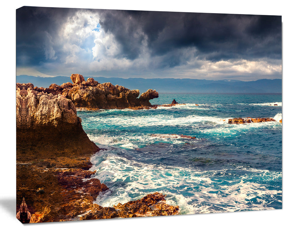 Volcanic Beach Stormy Weather, Seashore Canvas Art Print, 20"x12"