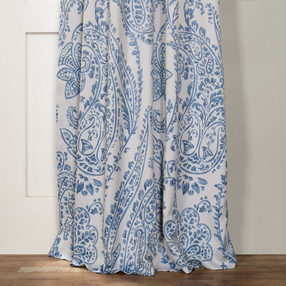 Tea Time Blackout Room Darkening Room Darkening Curtain Pair, China Blue, 50x108