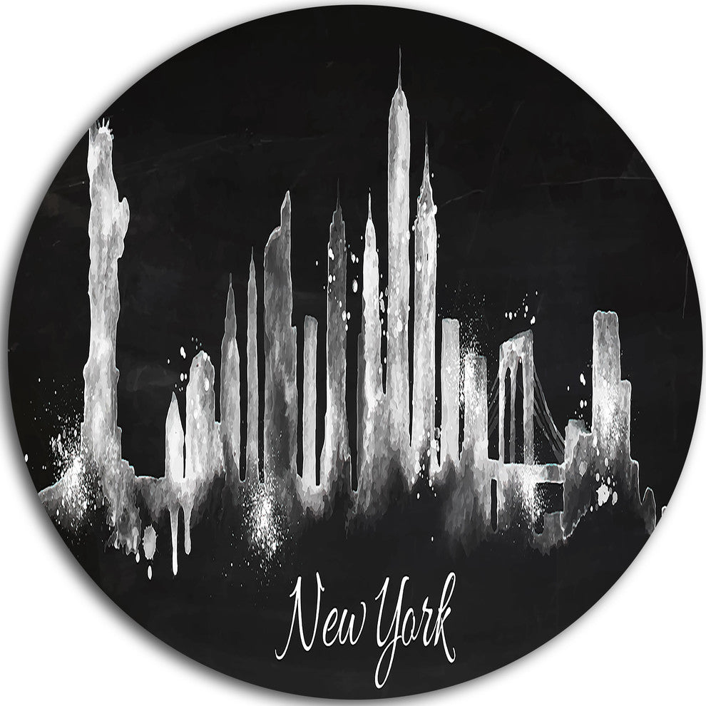 New York Dark Silhouette, Cityscape Painting Disc Metal Wall Art, 11"
