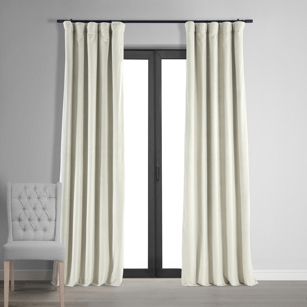 Signature Off White Blackout Velvet Curtain Single Panel, 50"x84"