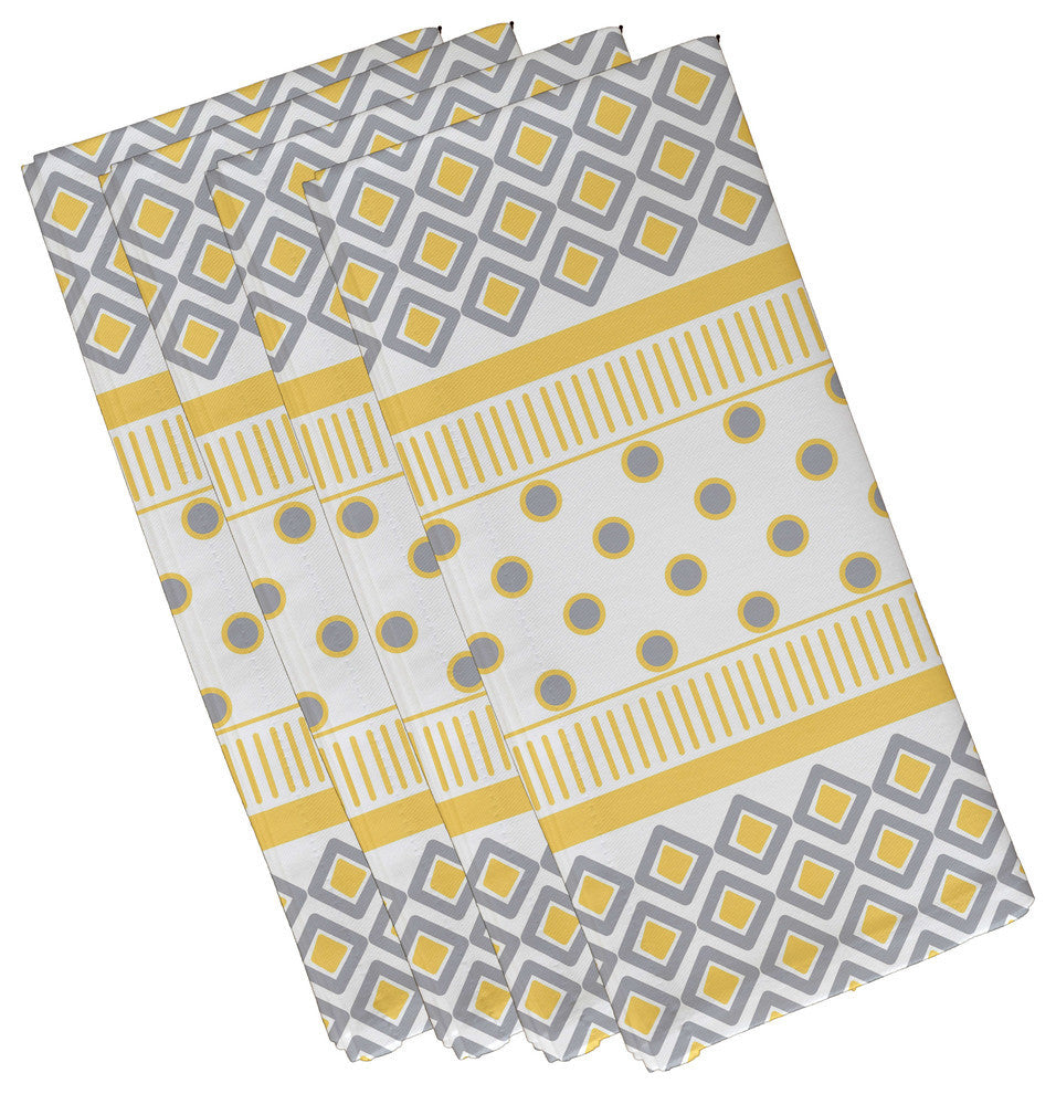 19x19", Scrambled Prints Geometric Print Napkin, Yellow, Set of 4