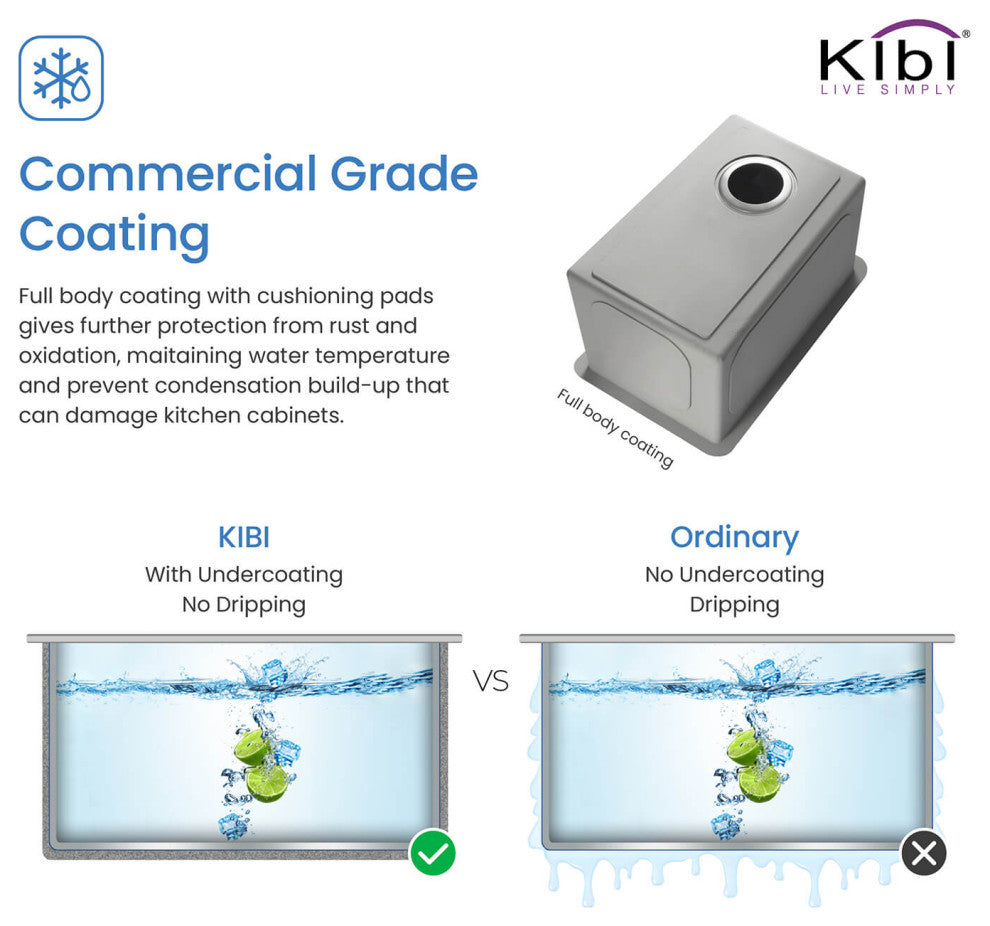 Handcrafted Undermount Single Bowl 16 Gauge Stainless Steel Kitchen Sink, 14"
