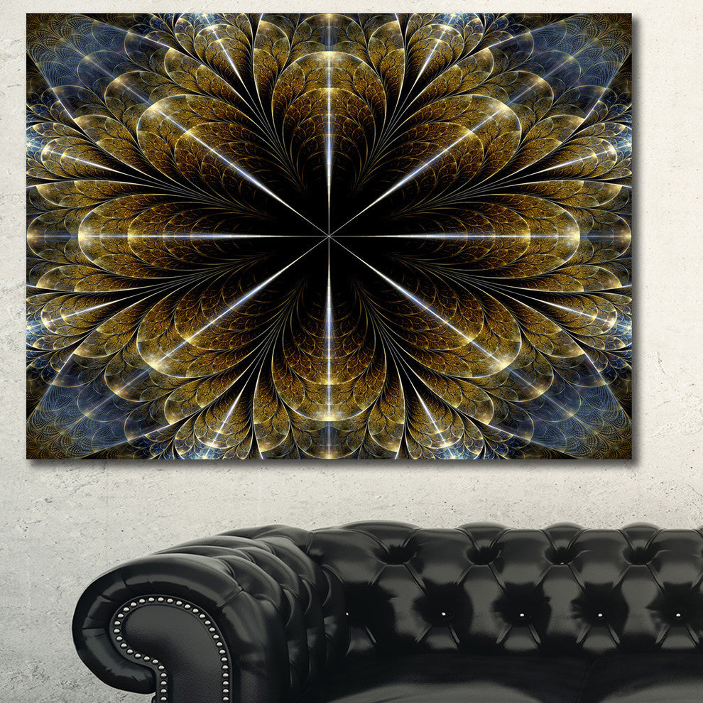Symmetrical Gold Fractal Flower, Abstract Canvas Art Print, 40x30