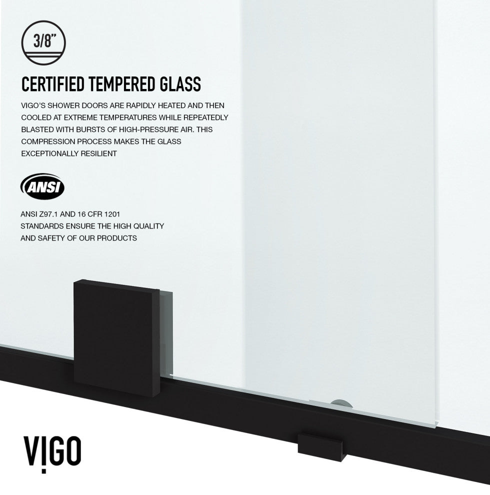 VIGO Ryland 58" to 60" W x 73" H Frameless Track Sliding Shower Door, Matte Black, Clear Glass