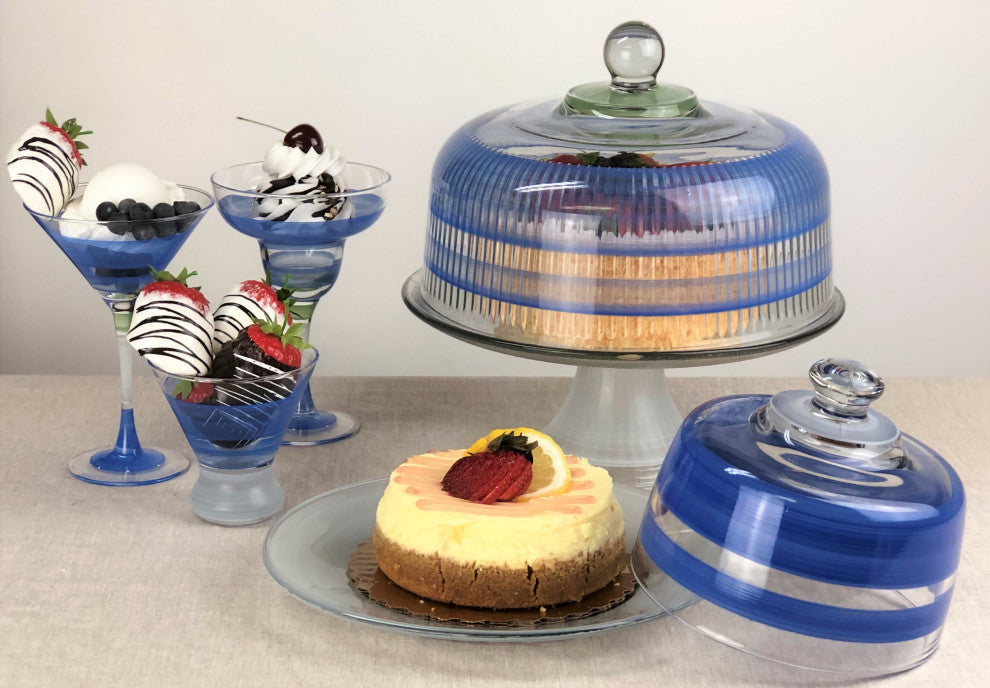 Retro Stripe Blue Margarita Glasses, Set of 2