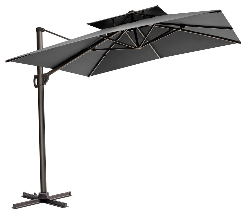 9X 11ft Patio Square Double Top Offset Umbrella Deluxe Cantilever Umbrella, Dark Gray