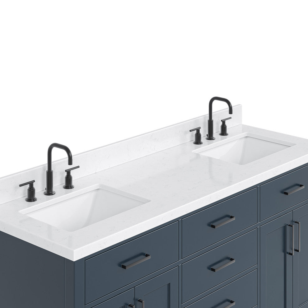 Ariel Hepburn 66" Double Rectangle Sinks Vanity, Carrara Quartz