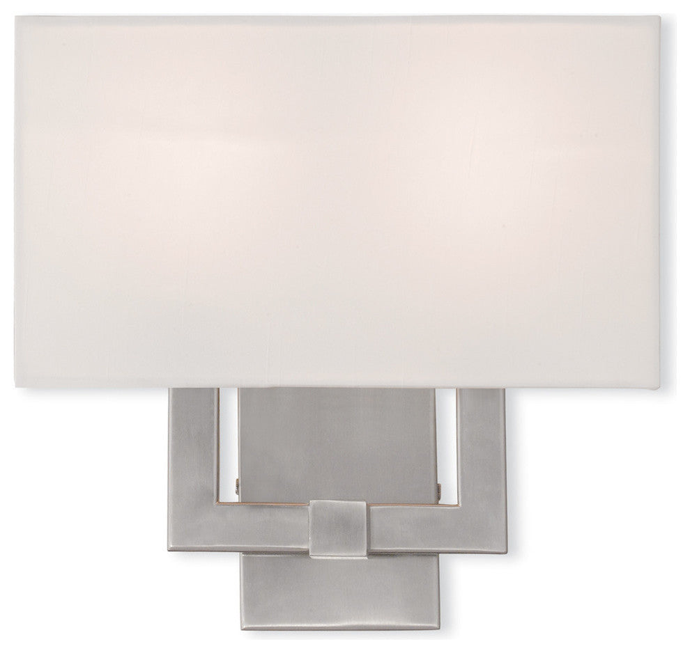 Wall Sconce with Handcrafted Off-White Fabric Hardback Shade, Brushed Nickel