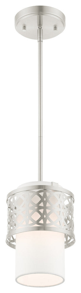 Brushed Nickel Fretwork, Ornamental, Transitional, Sophisticated Mini Pendant