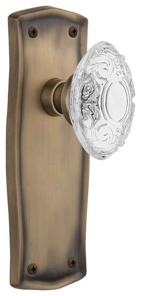 Prairie Plate Single Dummy Crystal Victorian Knob, Antique Brass, PRACVI