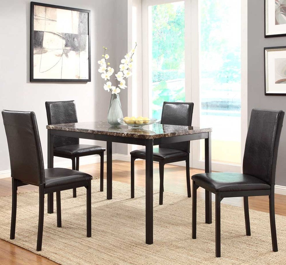 Homelegance Tempe 5-Piece Faux Marble Top Dining Room Set With Black Metal Base