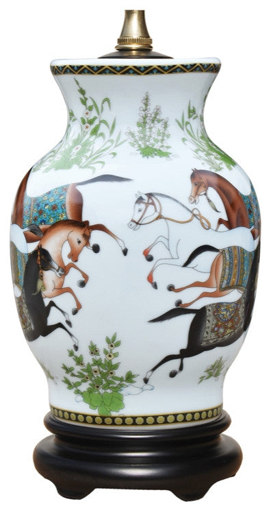 Oriental Chinese Porcelain Floral Bird Scallop Ginger Jar Table Lamp 22"