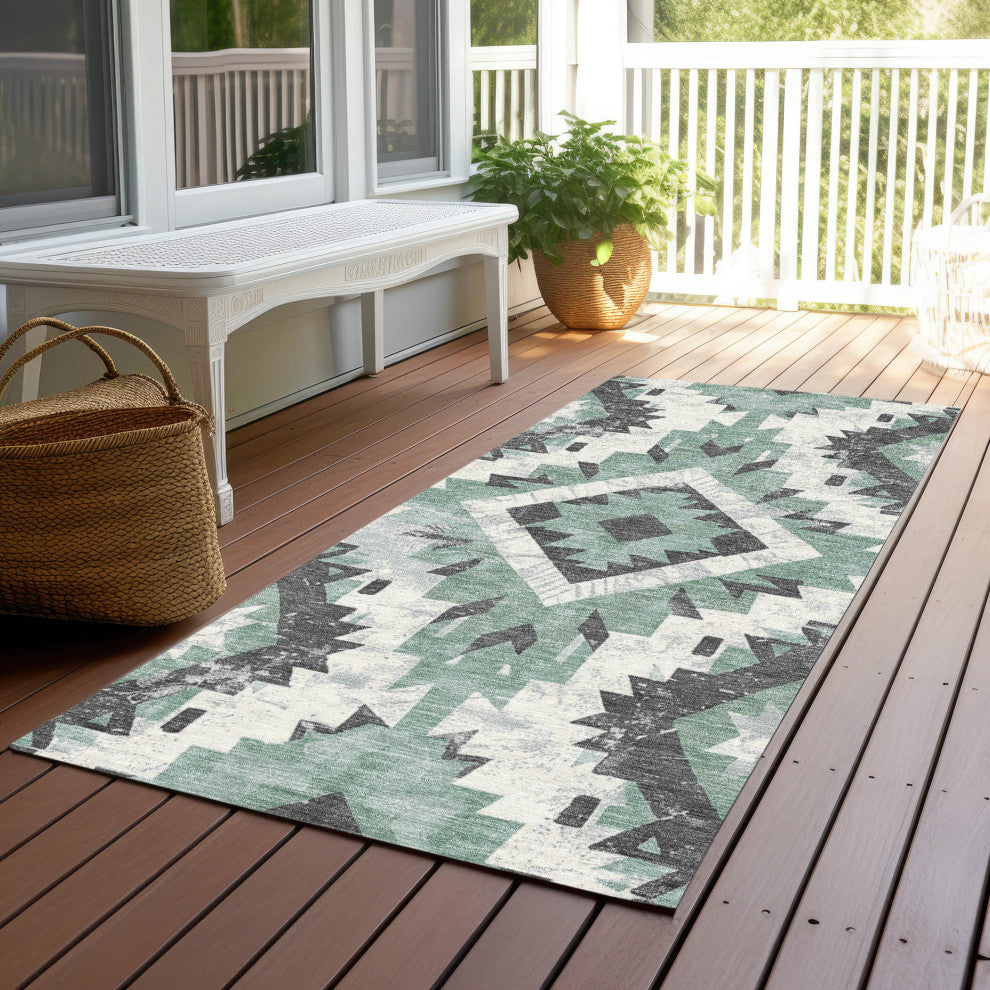 Machine Washable Indoor/Outdoor Chantille ACN1878 Teal 2'3" x 7'6" Runner Rug