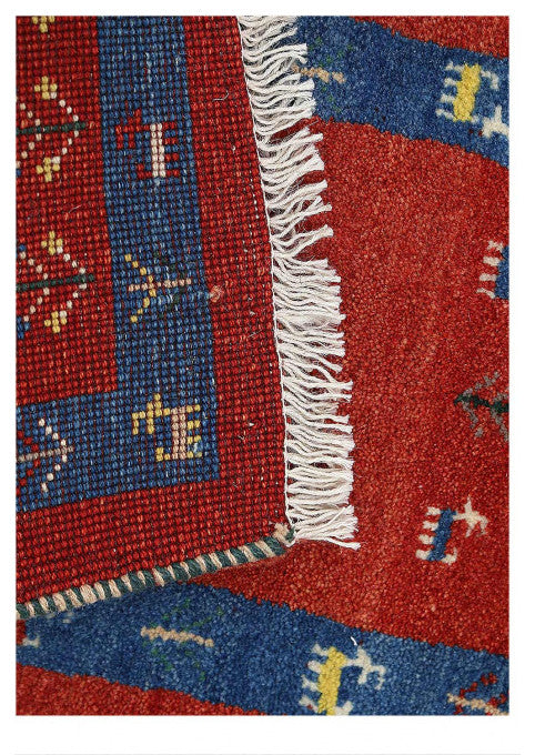 Red Color Fine Hand Knotted Gabbeh Runner 1'6"x3'11"