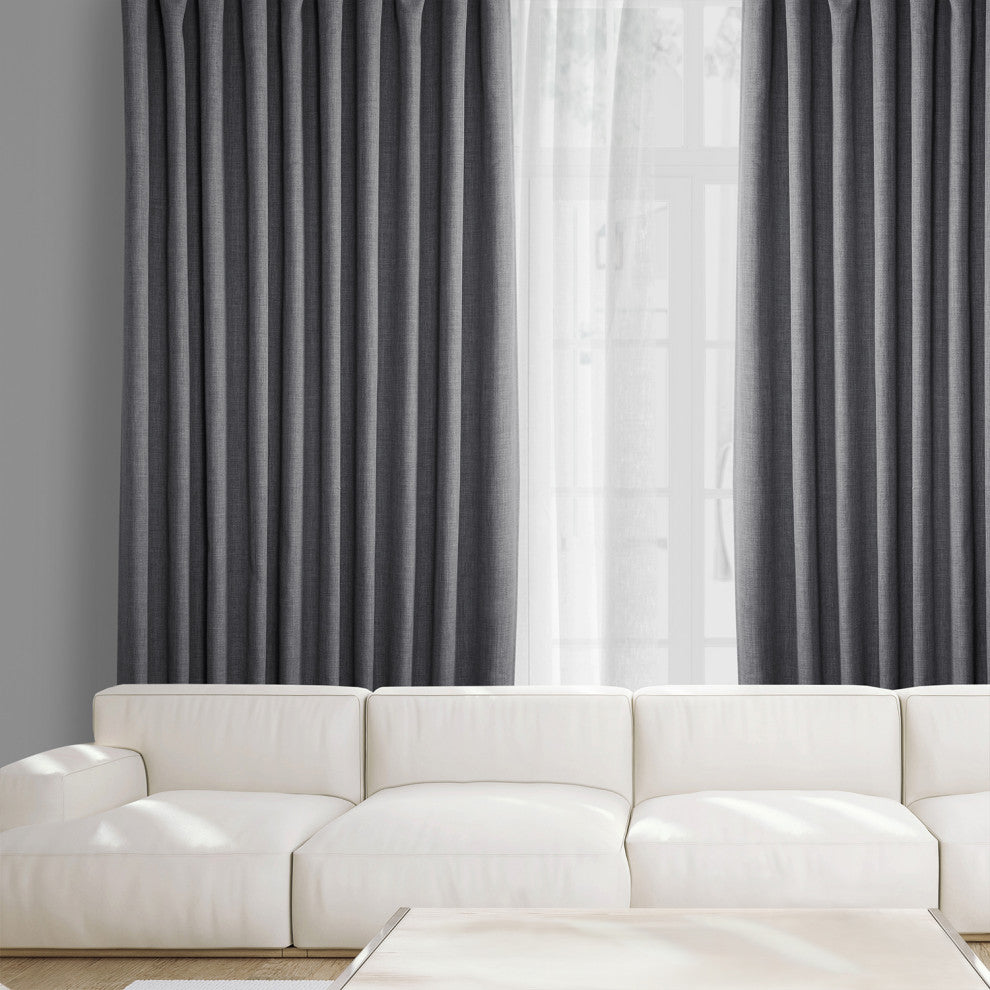 Faux Linen Extra Wide Room Darkening Curtain Single Panel, Dark Gravel, 100"x96"