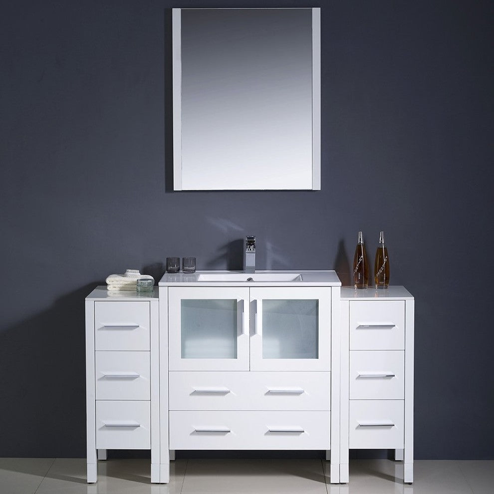Torino 54" White Modern Bathroom Vanity With 2 Side Cabinets, FFT3071BN