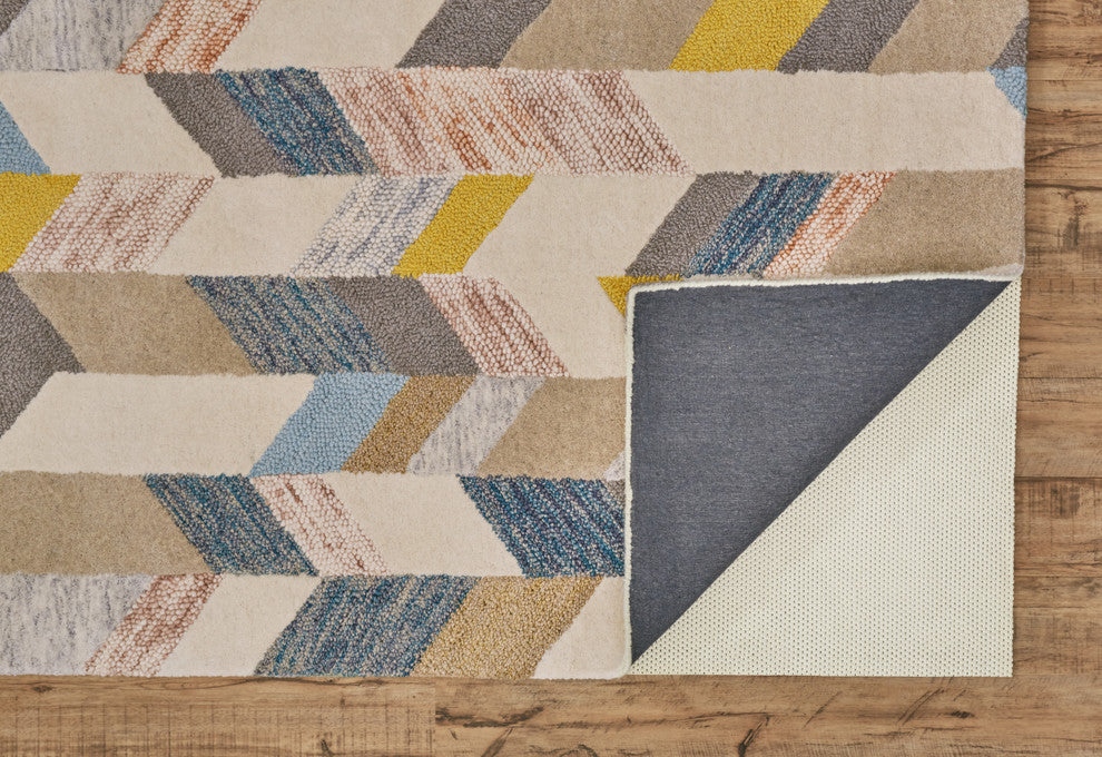 Weave & Wander Oria Tufted Blue/Ivory Rug, Gray/Gold, 5' X 8'