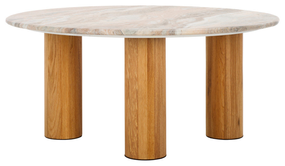 Safavieh Couture Tylee Round Marble Coffee Table, Brown/Natural