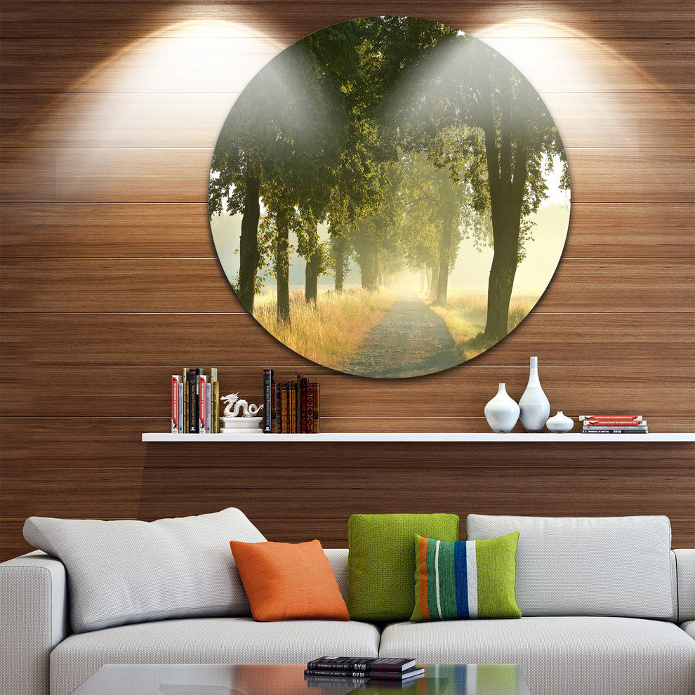 Rural Road Under Big Green Trees, Landscape Photo Round Wall Art, 23"