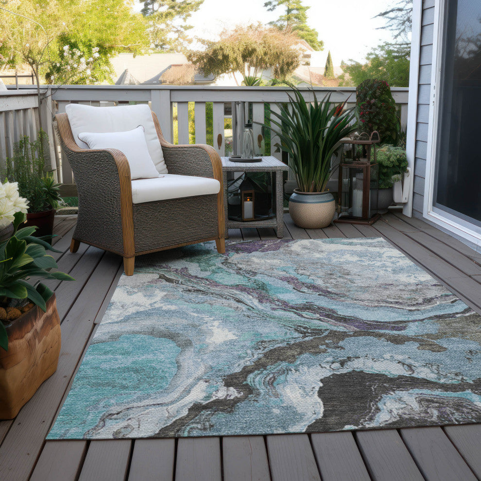 Machine Washable Indoor/Outdoor Chantille ACN1908 Teal 3' x 5' Rug