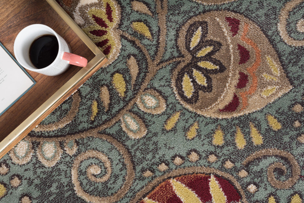 Giselle Transitional Floral Area Rug, Seafoam, 7'10'' X 10'3''
