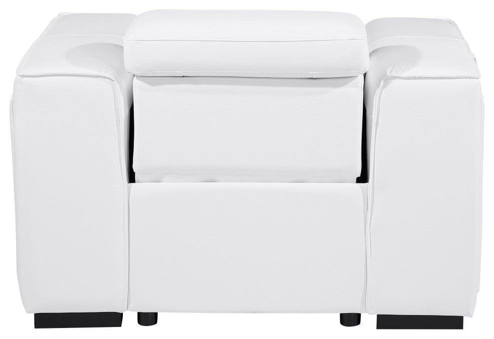 Niccolo Italian Leather Power Reclining Arm Chair With Power Headrests, White