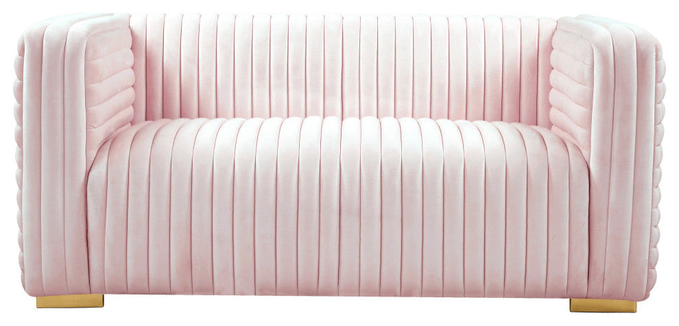 Ravish Velvet Upholstered Chair, Pink, Loveseat