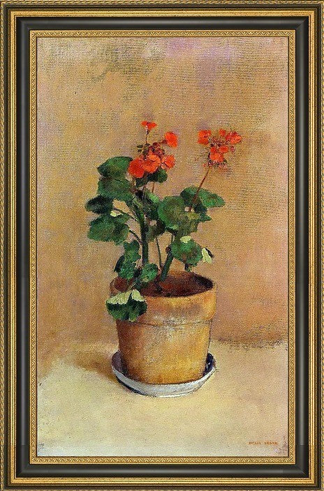 Odilon Redon a Pot of Geraniums  Framed Premium Canvas Print, 18"x27"