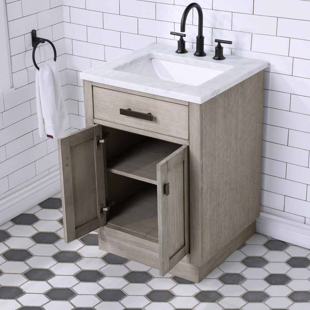 Chestnut 24" Bath Vanity, Grey Oak, Faucet, Oil-Rubbed Bronze Hardware