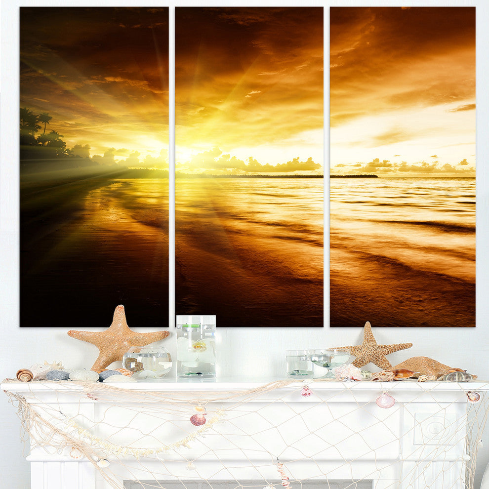 "Breathtaking Yellow Caribbean Beach" Metal Wall Art, 3 Panels, 36"x28"