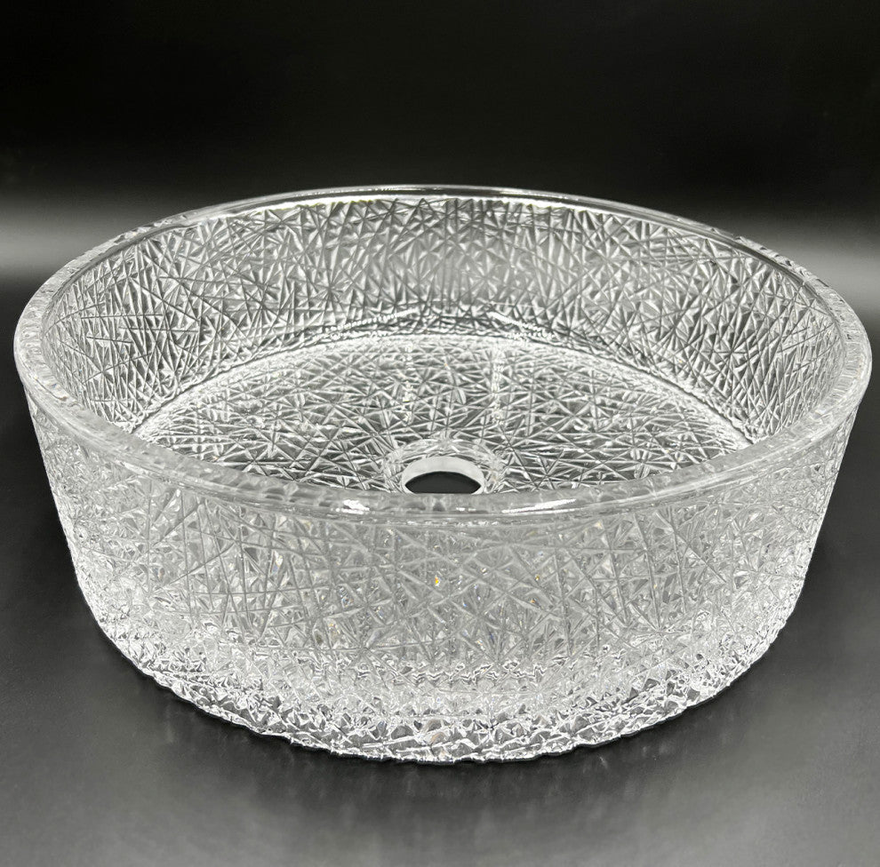 CastelloUSA Stadium Round Glass Crystal Bathroom Vessel Sink Basin, Clear, 16"