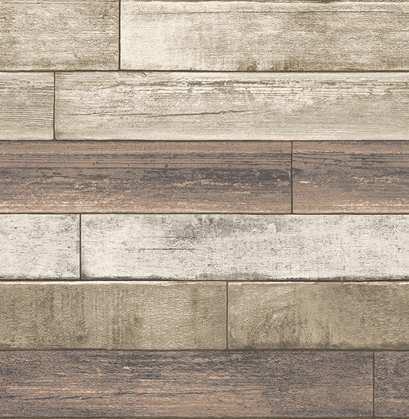 Weathered Wood Plank Wallpaper, Rust/Taupe, Sample