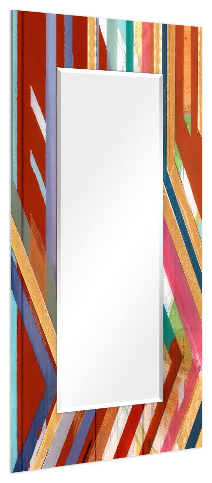 Lineal Rectangular Beveled Mirror on Free Floating Printed Tempered Art Glass