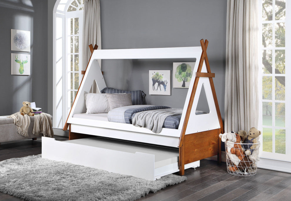 ACME Loreen Twin Bed, Oak and White Finish
