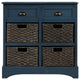 28" Wood 2 Drawers Storage Cabinet with 4 Rattan Basket, Antique Navy, 28" Tall
