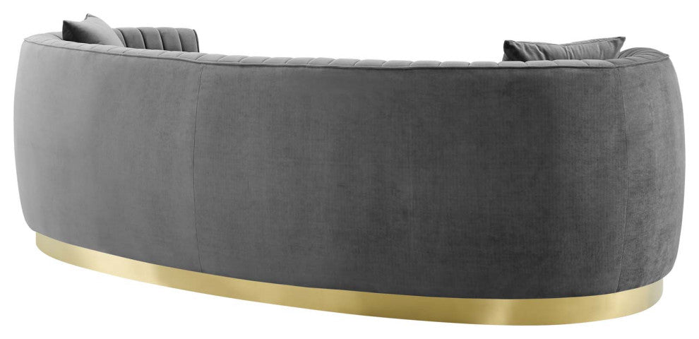 Enthusiastic Vertical Channel Tufted Curved Performance Velvet Sofa Gray