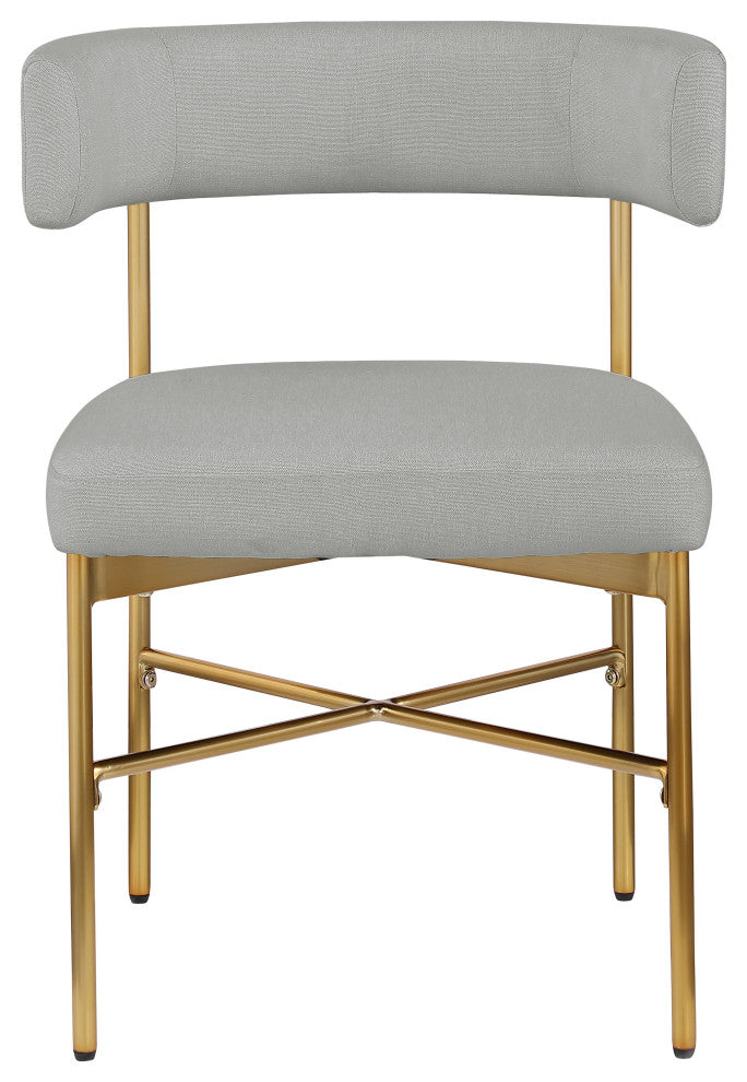 Rivage Durable Linen Textured Fabric Dining Chair, Set of 2, Grey, Brushed Gold Finish