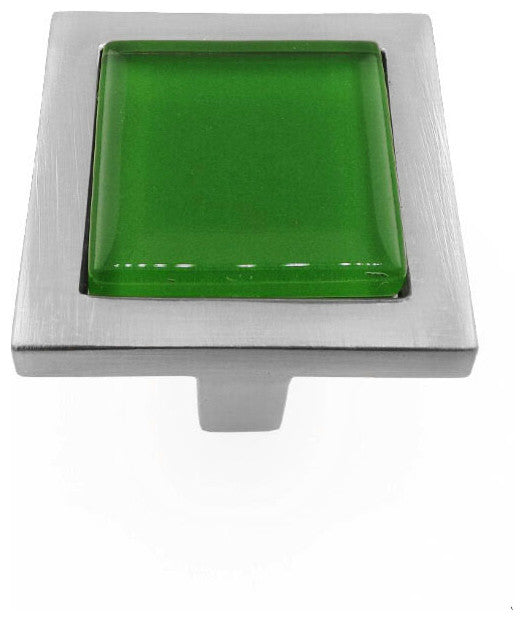 Fern Green Crystal Glass Brushed Nickel Square Manor Knob
